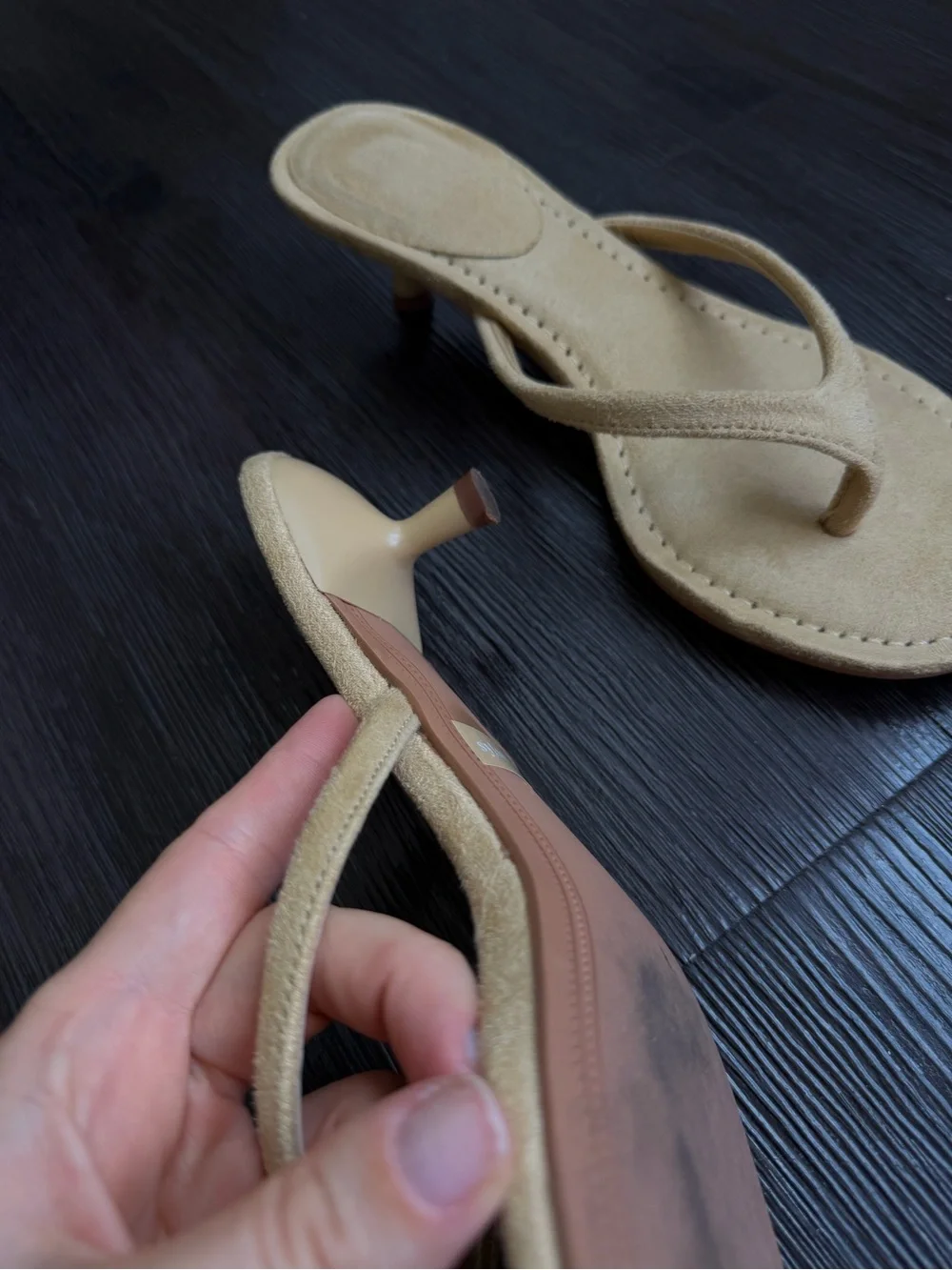 Beige Suede Thong Heels - Women